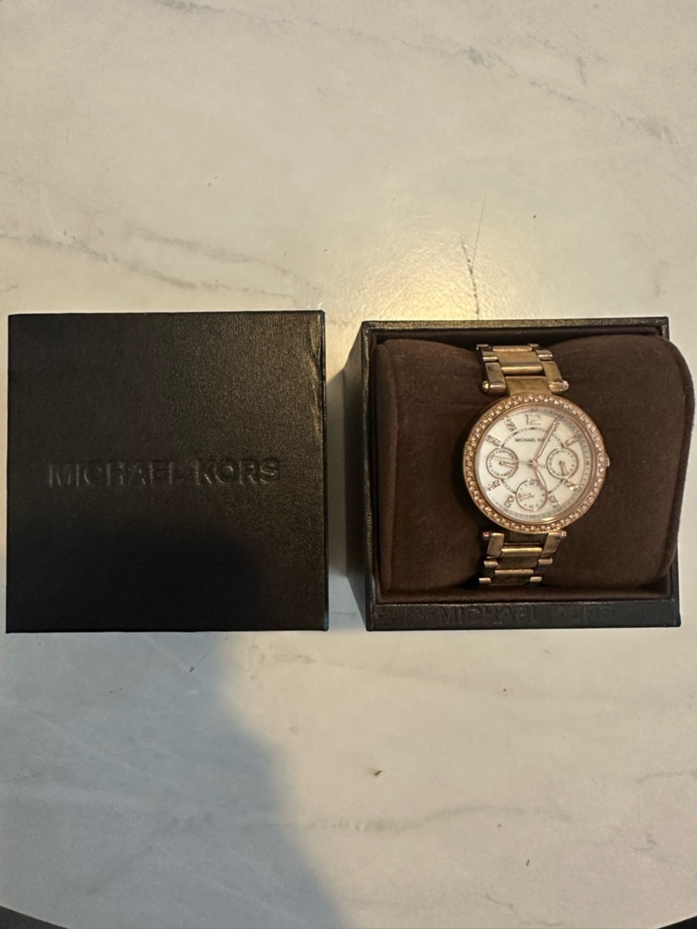 Michael Kors Rose Gold Crystal-Accented Chronograph Watch